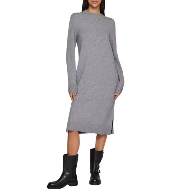 Vila Vestido Viril Gris Manga Larga Corte Midi - 1