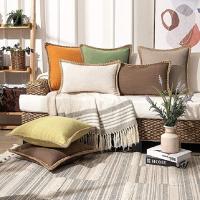 Cubiertas De Almohada De Lino Y Algodón 1/2pcs Con Borde Tricotado Y Volante Para Cojín De Tiras De Lino Estilo Rústico Para Hogar - details 6