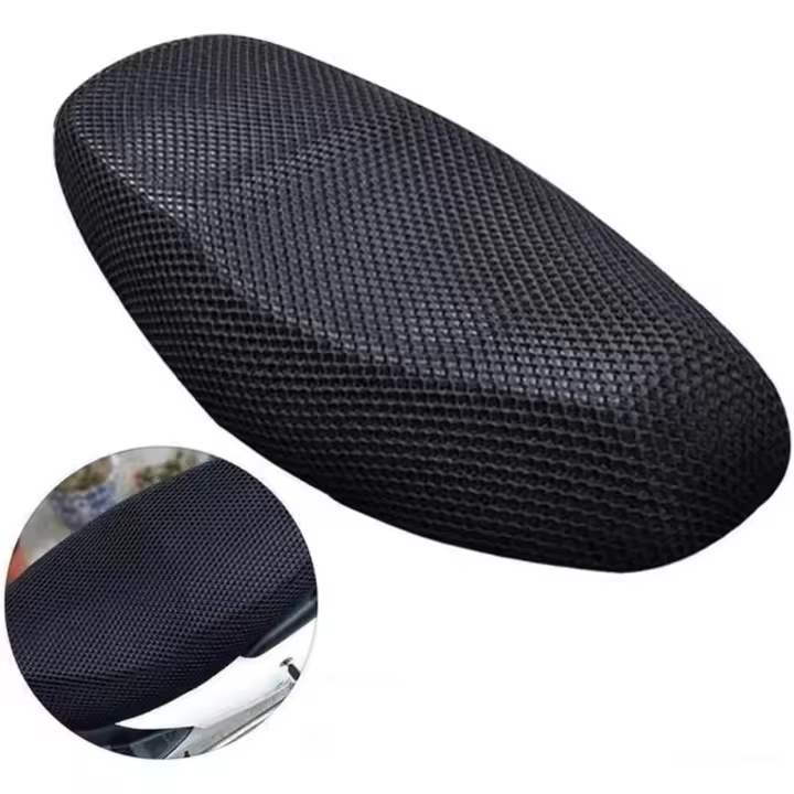 Funda de cojín de asiento de motocicleta, funda de sillín universal Funda de asiento de cojín de malla transpirable Funda de cojín de asiento de tela Oxford antideslizante negro, L - 1