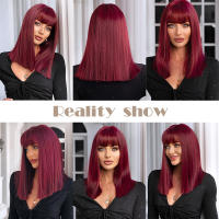 Pelucas Sintéticas De Bob Corto Para Mujer HENRY MARGU Rojo Tinto Vino Con Franja Resistente Al Calor Para Cosplay Fiesta Lolita - details 0