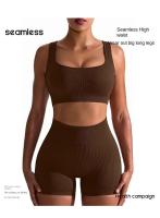 Pantalones De Yoga De Cintura Alta Sin Costuras Tres Cuartos Levantamiento De Caderas Para Mujer Fitness Running Shorts Deportivos - details 4