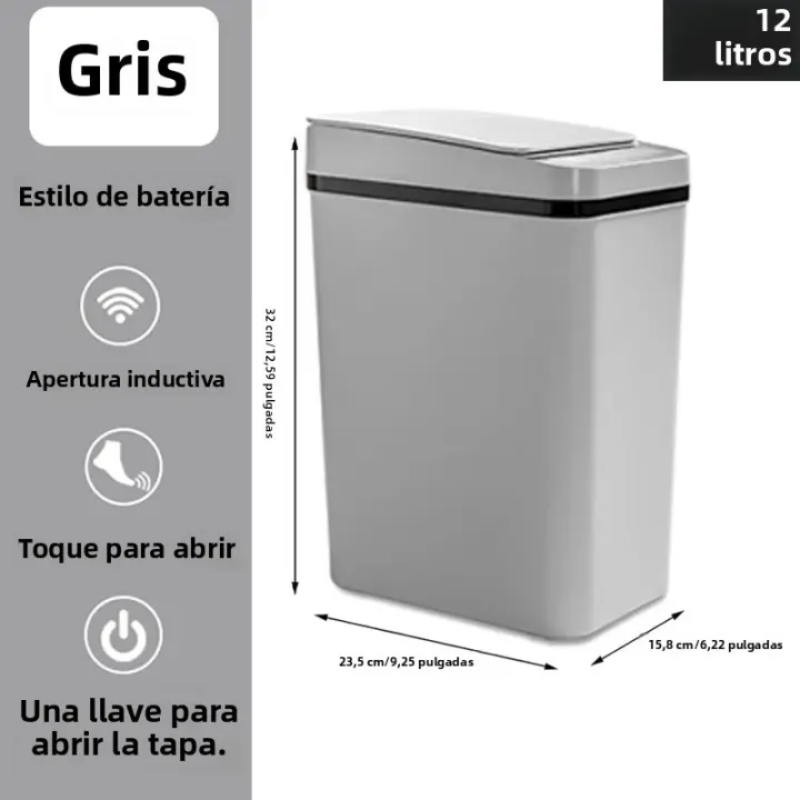 Basurero Táctil Para Baño 12L Con Sensor De Movimiento Cubierta Automática Para Cocina Oficina Sala De Estar Dormitorio - 1