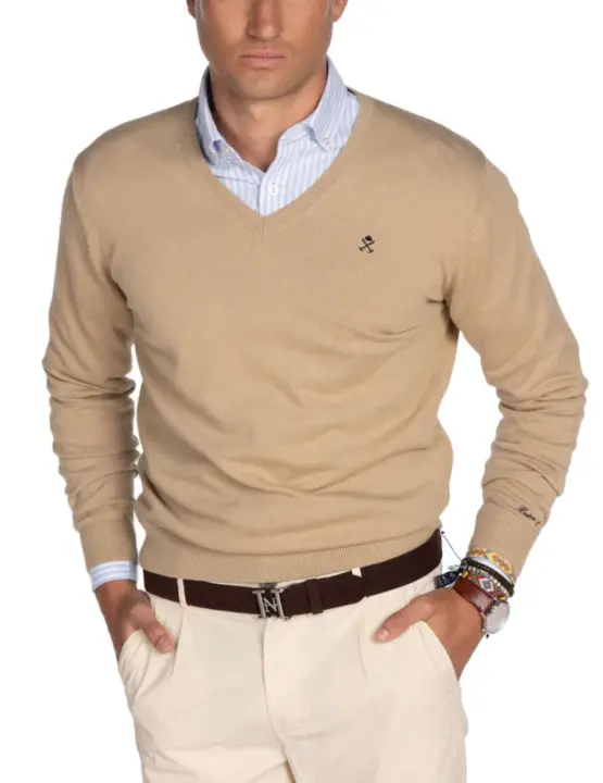 Jersey de punto fino Harper&Neyer V neck camel para hombre - 1