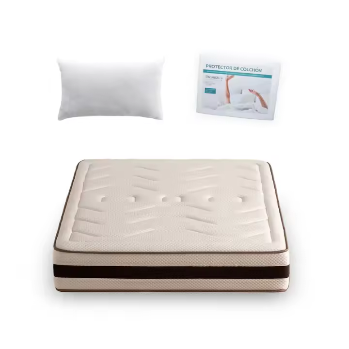 Pack Almohada Fibra Hueca + Protector Rizo Algodón + Colchón Alta Gama Viscoelástico, Altura 26 cm, HYPNA - 1