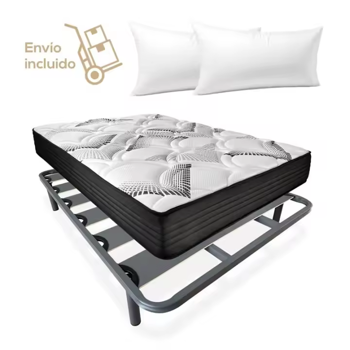 Duérmete Online Pack Somier lamina reforzada + colchón Boxvisco viscoelástico con muelles ensacados + 2 almohadas - 1