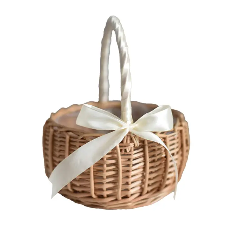 Cesta De Paja Tejida Con Flores Para Almacenamiento Cesta De Novia De Flores Hecha a Mano Para Decoración De Hogar Y Bodas - 1