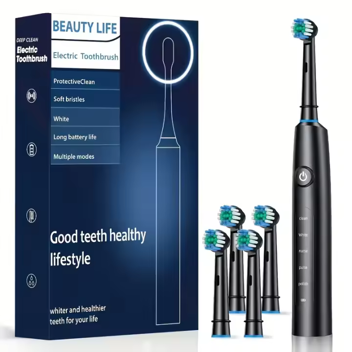 Cepillo De Dientes Eléctrico Rotativo Profundo Limpieza Blanqueamiento Para Adultos Ultrasonido Con 4/8pcs Cabezas De Repuesto - 1