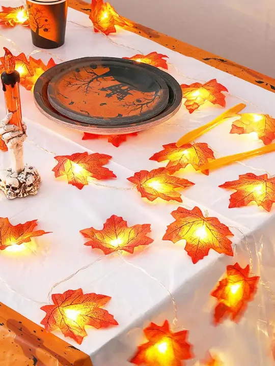 Luz De Hoja De Arce 1PC Con 10/20/30/40 LED Operada Por Batería Impermeable Para Decoración De Halloween Exterior Otoño Y Agradecimiento - 1