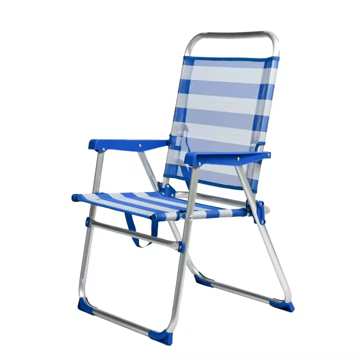 Silla Plegable Playa a Rayas, Silla Portátil Ligera Estructura de Acero Resistente, Silla de Moda para Piscina Camping Jardín, Sillón Resistente con Reposabrazos, Silla de Playa Alta Plegable Color Puro 52.5*56*39cm - 1