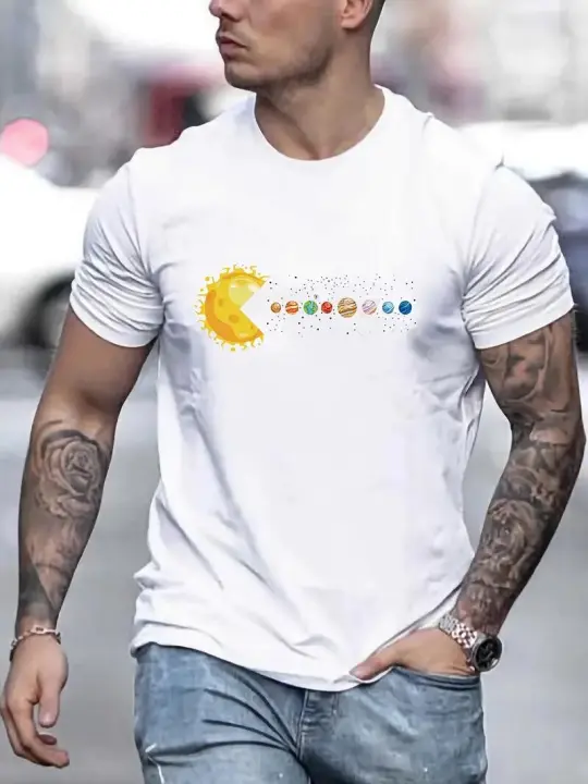 Camiseta Para Hombre Con Impresión Del Sistema Solar Planeta Casual Secado Rápido Transpirable Camiseta Corta Para Correr Entrenamiento - 1
