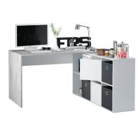 Meimon Mesa escritorio ADAPTA PLUS reversible con buc de 2 puertas y 4 huecos, opción rinconera, con estructura de tablero melaminizado de 18mm, disponible en Blanco Artik y Cemento, máxima capacidad de 25kg, ideal para oficina - details 2