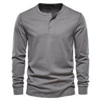 Camiseta De Manga Larga Para Hombre AIOPESON Con Cuello Henley Color Sólido Casual Algodón 100% Calidad Superior Para Otoño - details 7