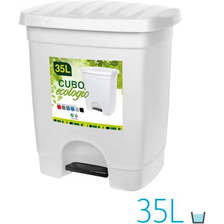 C.A - Cubo de Basura Ecológico 35L - Plástico resistente - 1 compartimento y pedal - Contenedor de residuos y papelera de reciclaje  - 45 x 39 x 31 cm - 1