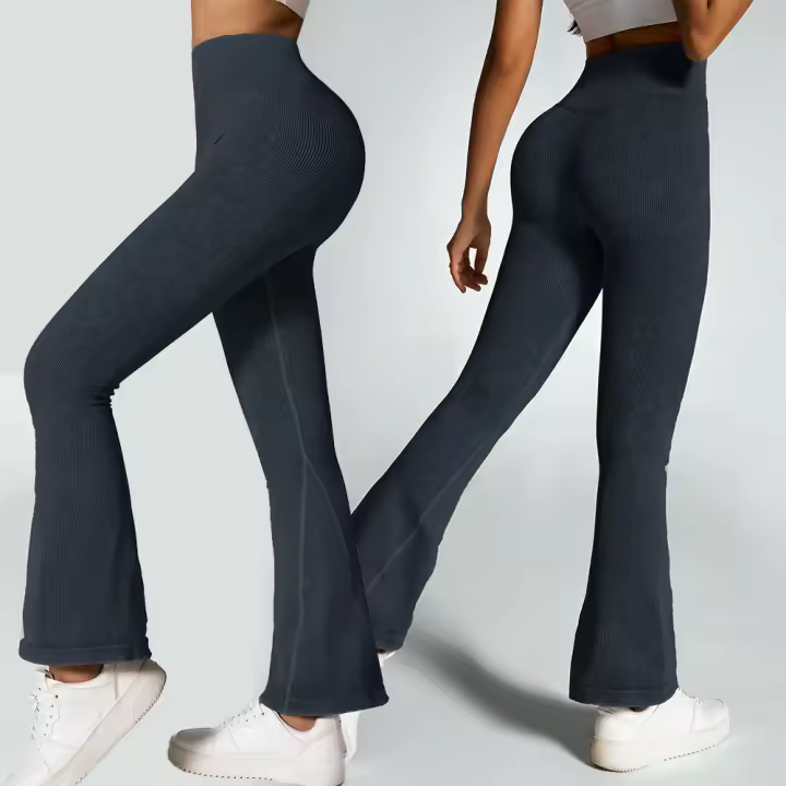 Leotardas De Yoga Para Mujer Con Cintura Alta Flares Secado Rápido Pantalones Deportivos De Pierna Ancha Para Ejercicio Pilates Gimnasio - 1