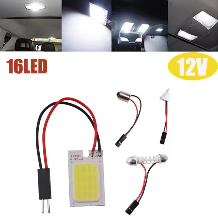 Panel De Luz LED Para Techo De Coche 6000K Blanca COB Con Adaptador De Luz Para Interior De Coche 16/24/36/48 LED Luz De Lectura 2400LM Voltaje 12V BA9S - 1