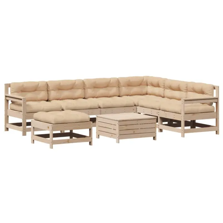 vidaXL Muebles de jardín 8 pzas y cojines madera maciza pino - 1