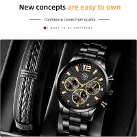 Reloj De Pulsera De Lujo Para Hombre Plata Acero Inoxidable Cuarzo Calendario Luminoso Cuero Negro Estilo Casual Y Negocios - details 2