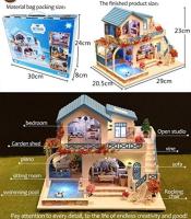 Kit de casa de muñecas en miniatura 3D con LED y música, kit de rompecabezas de madera para bricolaje, casa de muñecas con muebles modelo en miniatura (ciudad azul y blanca) - details 1