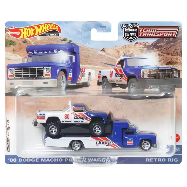 Hot Wheels Team Transport 80 Dodge Macho Power + Retro Rig - 1