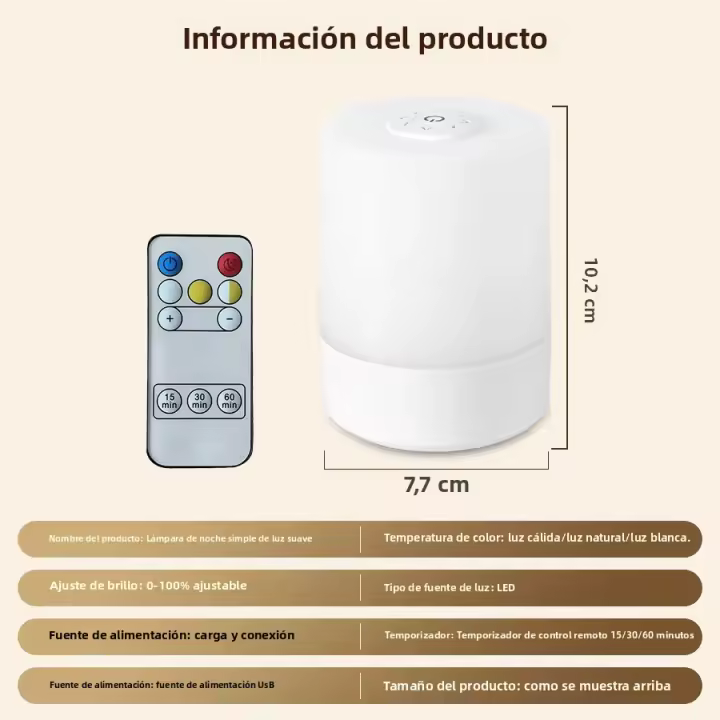 Lámpara Nocturna Táctil USB LED Con Control Remoto Recargable De Tres Colores Luz De Ambiente Para Dormitorio Mesa De Noche Portátil - 1