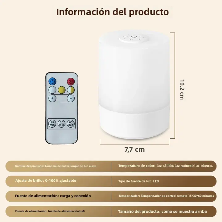 Lámpara Nocturna Táctil USB LED Con Control Remoto Recargable De Tres Colores Luz De Ambiente Para Dormitorio Mesa De Noche Portátil - 1
