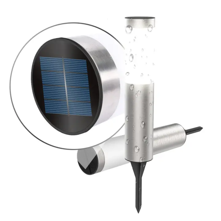 Farol solar retro para exteriores, iluminación LED resistente al agua de acero inoxidable, luz blanca plateada - 1
