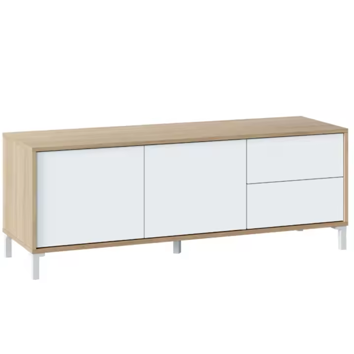 Miroytengo Mesa para TV Brooklyn color roble Canadian y Blanco Artik salón comedor estilo nórdico mueble 47x130x41 cm - 1