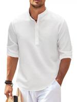 Camisa Larga De Manga Para Hombre Algodón Y Lino Estilo Playa Casual Color Sólido Cuello En Punta Talla Grande S-5XL Primavera Otoño - details 2