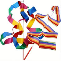 2pcs/pack Cintas De Baile Arco Iris Para Gimnasia Rítmica Con Palos Para Niños Presentación De Talento Arte Coreografía - details 1