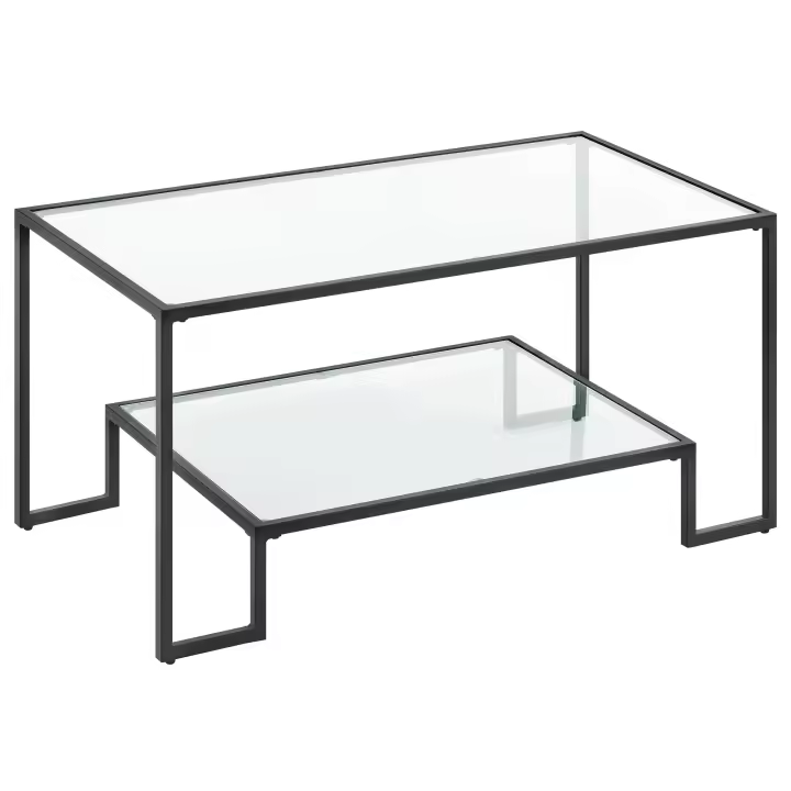 Mesa de centro de vidrio templado con almacenamiento, marco de acero, ideal para salón - 1