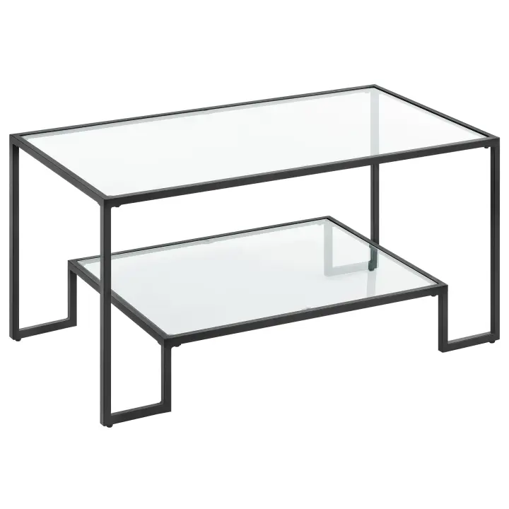 Mesa de centro de vidrio templado con almacenamiento, marco de acero, ideal para salón - 1