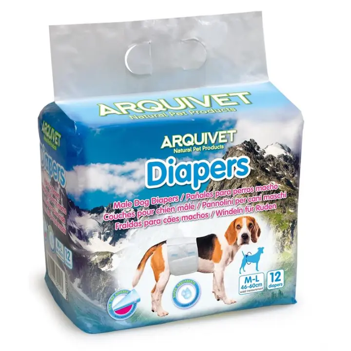 Pañales Desechables para Perros Macho Arquivet - Talla M-L 46-60cm - 12 Unidades - Protección Completa - 1