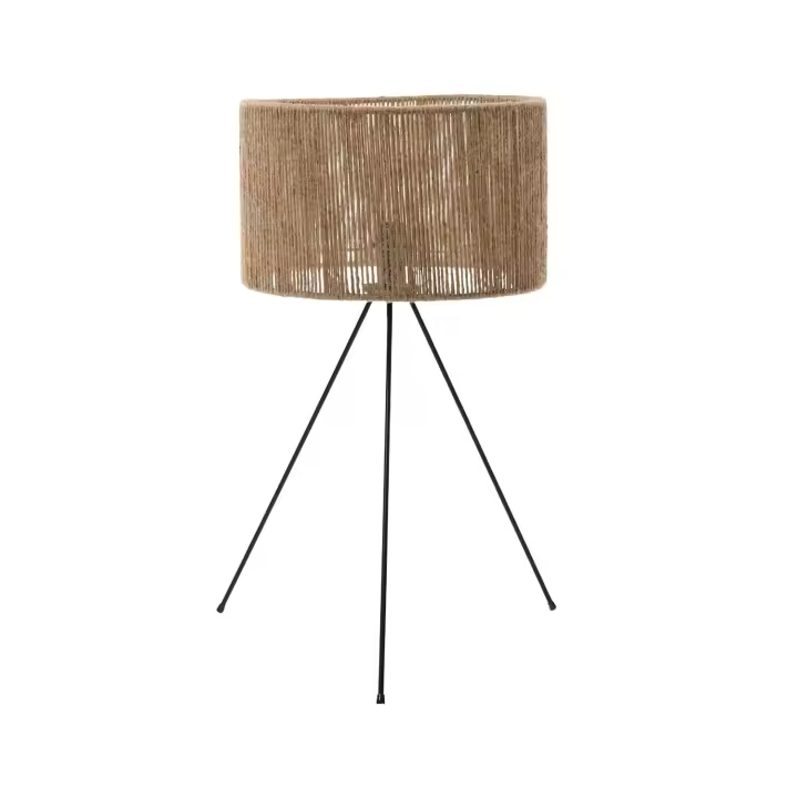 O91 - Lámpara de Mesa Budi, Metal/Cáñamo, Salón, Comedor, Dormitorio, Recibidor, Diseño Moderno, 40W potencia, Casquillo E14, Dimensiones Ø30x55cm (diámetro x altura), Color Negro/Beige - 1