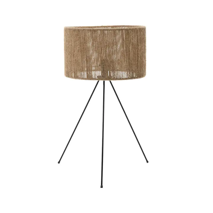 O91 - Lámpara de Mesa Budi, Metal/Cáñamo, Salón, Comedor, Dormitorio, Recibidor, Diseño Moderno, 40W potencia, Casquillo E14, Dimensiones Ø30x55cm (diámetro x altura), Color Negro/Beige - 1