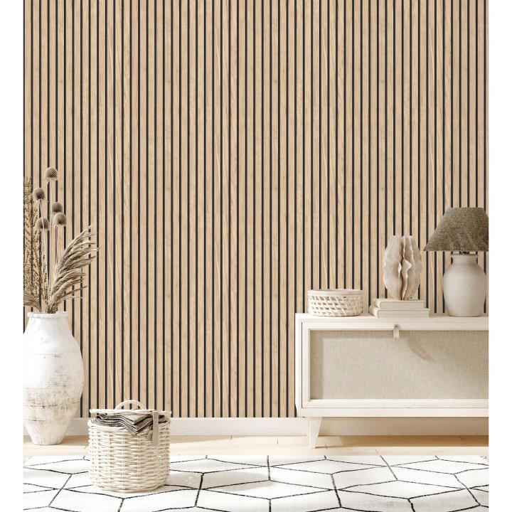 Muestra DIN A4 de Papel pintado de listones de madera natural imitando a panel de palillería - Oak Orbit 682815 de GAULAN