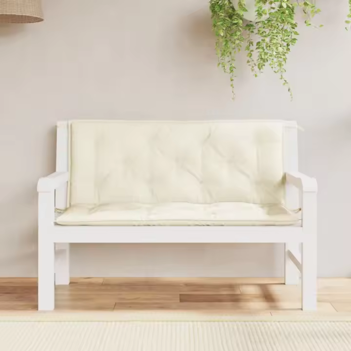 vidaXL Cojín de banco jardín tela Oxford blanco crema 120x(50+50)x7 cm - 1