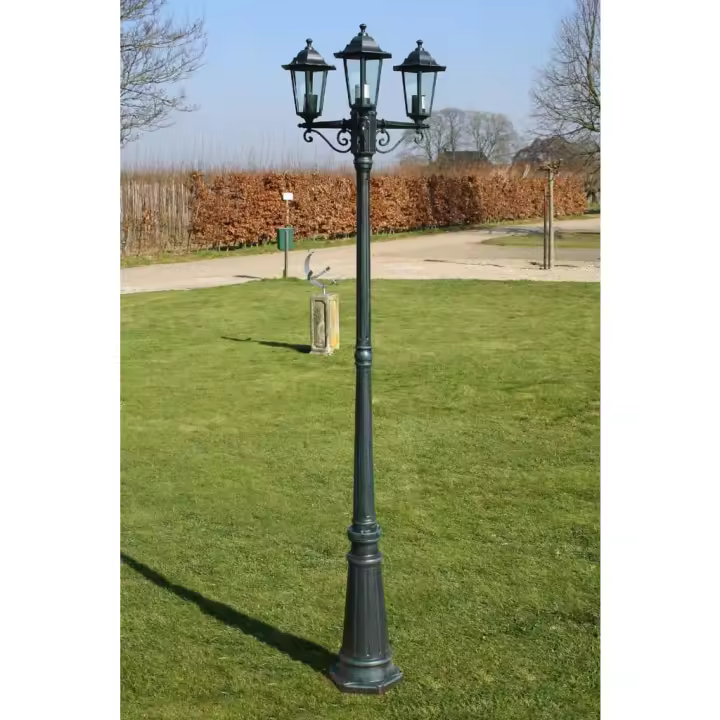 vidaXL Farola de jardín 3 brazos aluminio verde oscuro/negro 215 cm - 1