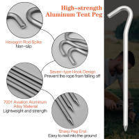 10pcs Palos De Tenda De Aluminio Con Gancho Para Camping Y Viajes Al Aire Libre Palos De Tierra Duros Y Ligeros Para Tarp Y Awning - details 10
