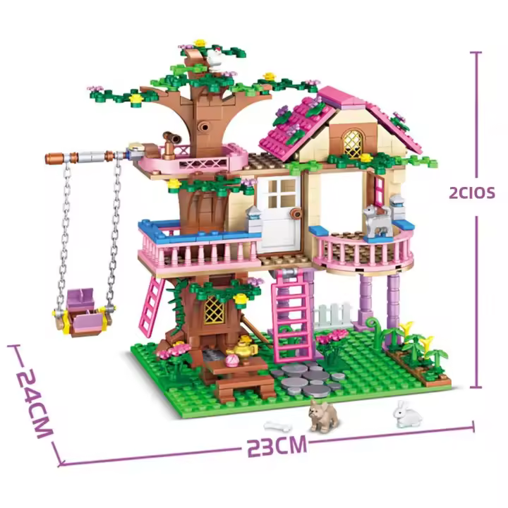 Bloques De Construcción De Villa Creativa Para Verano Juguete DIY Para Niñas Regalo De Navidad Villa Al Aire Libre Con Árbol - 1