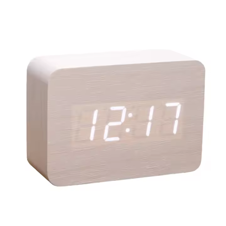 PORCHEDDU Reloj despertador digital de Madera with Brillo ajustable, control de Voz, LED, Pantalla rectangular, Hora y temperatura, decoración del Hogar - 1