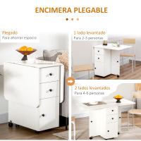 HOMCOM Mesa de Comedor Plegable con Ruedas Alas Abatibles 2 Cajones y Armario Mesa Auxiliar Multifuncional para Estudio Cocina 120x60x76,5 cm Blanco - details 1