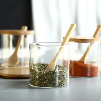 1 bote para condimentos, caja para condimentos, frasco de vidrio con tapa de bambú, azucarero, salero con cuchara de madera, 283 g - details 4