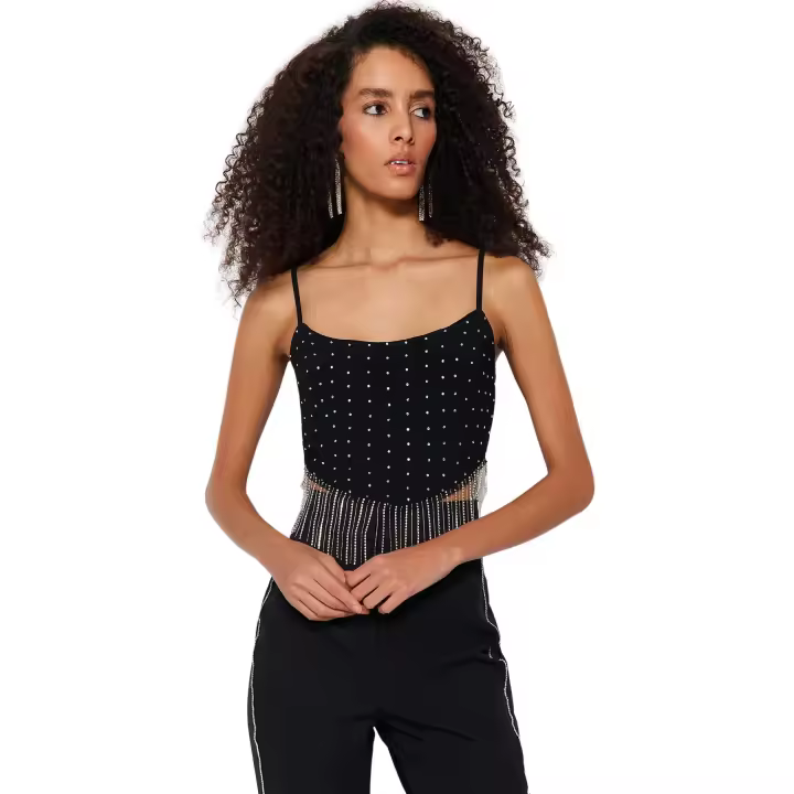 Trendyol Black Crop Lined Knitted Shiny Stone Bustier Tprss23Bs00109 - 1