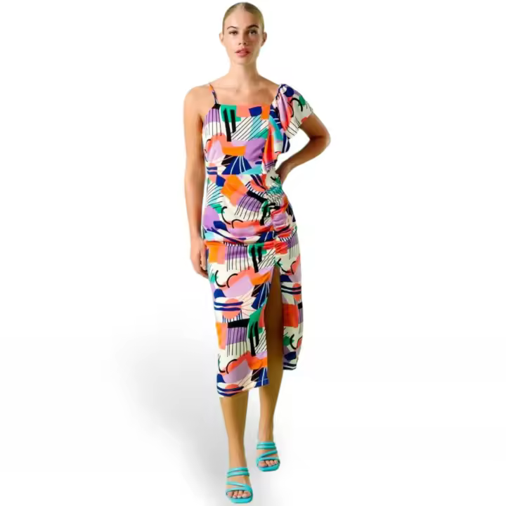 Ruby Dress de Minueto. Vestido con un volante y un fruncido. Vestido Midi. - 1