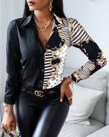 Blusa Elegante Para Mujer Primavera Otoño Con Cuello Bajado Estampado Slim Camisa De Manga Larga Moda Oficina Casual Polyester Cotton - details 21