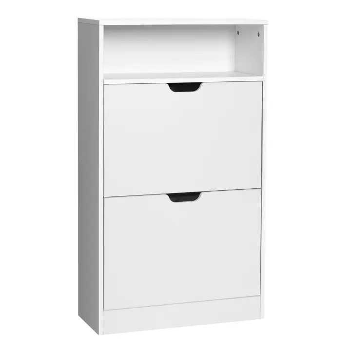 VASAGLE Zapatero, Mueble Zapatero 2 Puertas, Zapatero Abatible, Zapatero Estrecho con Estante Abierto Ajustable, 60 x 24 x 102 cm, para Entrada, Blanco - 1