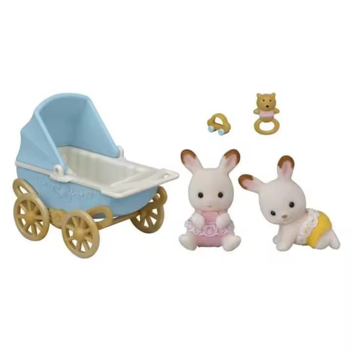 Set cochecito gemelar Cabe y Breeze Chocolate Sylvanian Families Epoch 5432 - 1
