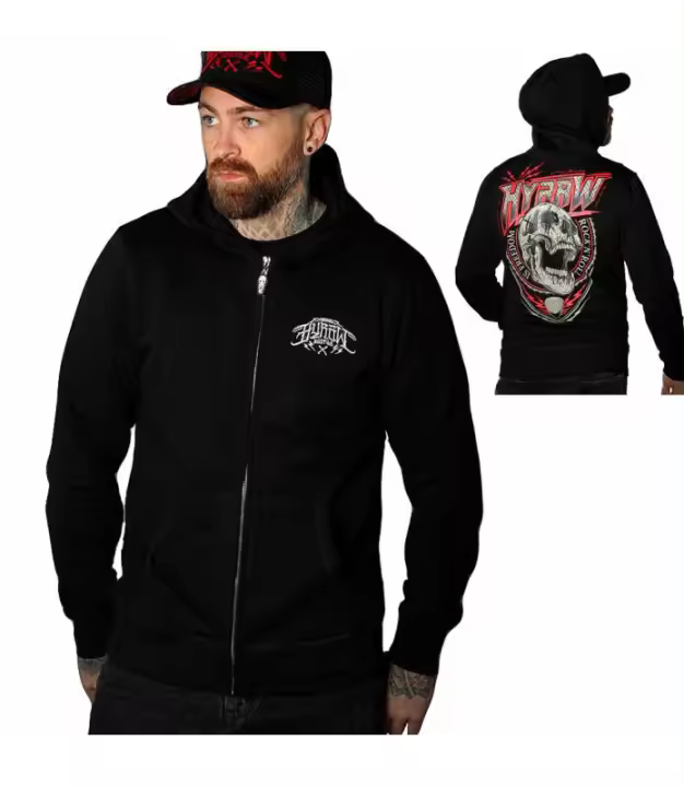 Sudadera Negra Con Capucha Cremallera Rock & Roll  HYRAW SP23-M22 - 1