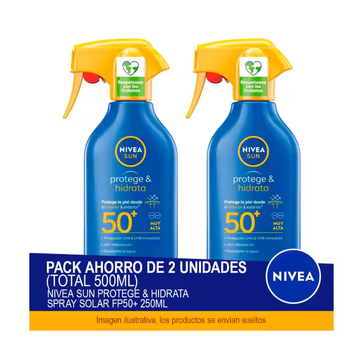 NIVEA SUN Protege & Hidrata Spray Solar FP50+ 250 ml - Pack ahorro de 2 unidades (total 500ml) - 1