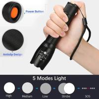 Linterna LED Potente Y Ultra Brillante Para Camping Con 5 Modos De Interruptor Impermeable Y Zoom Ajustable Para Bicicleta Uso Con Batería 18650 - details 1